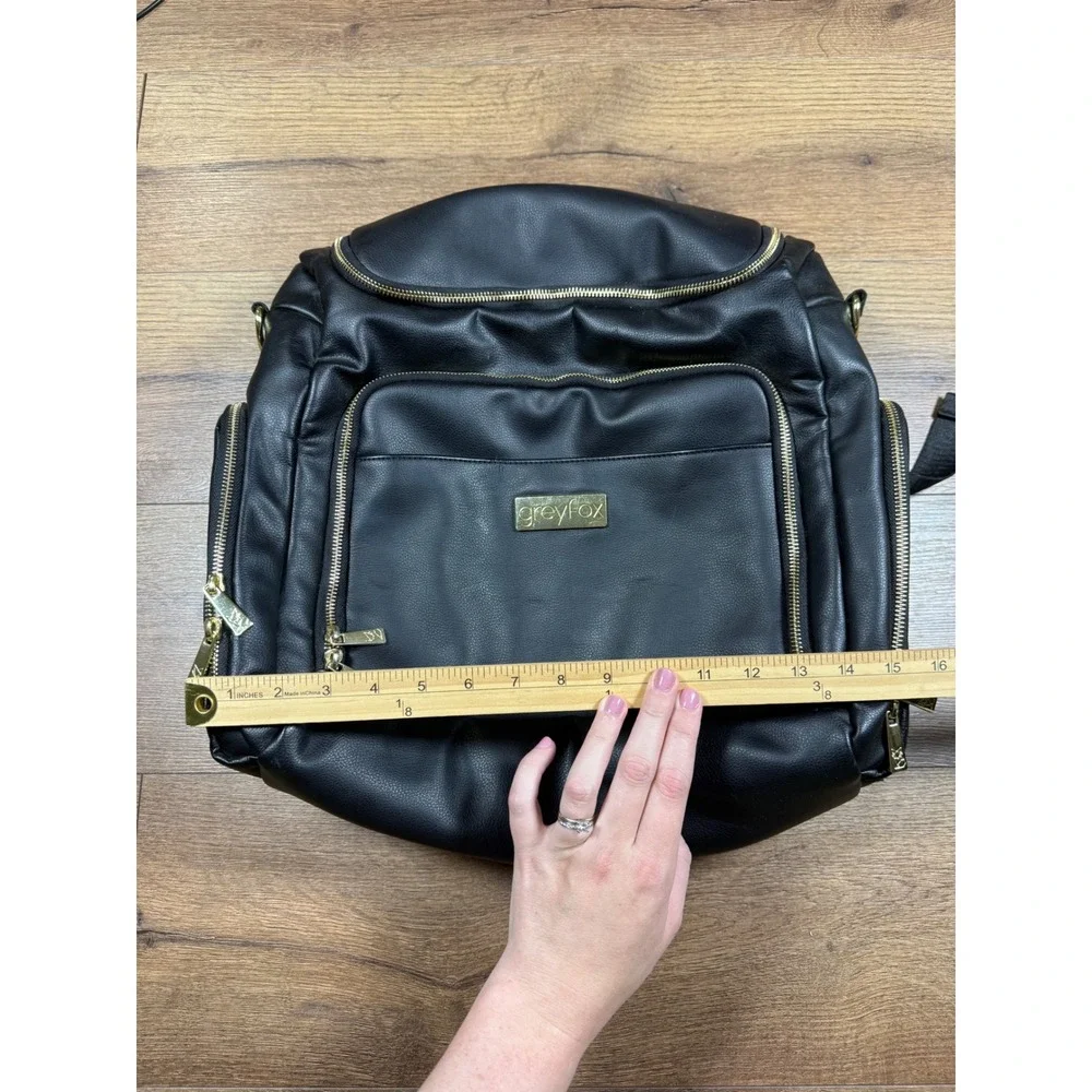 Greyfox Diaper Bag Backpack Black Vegan Leather Gold Hardware